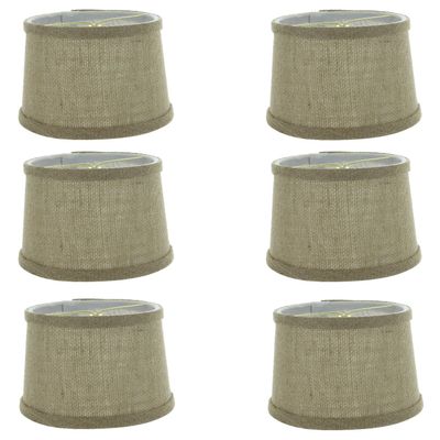 Upgradelights 6 Inch Set of 6 Burlap with Trim Drum Shaped Chandelier Lamp Shade