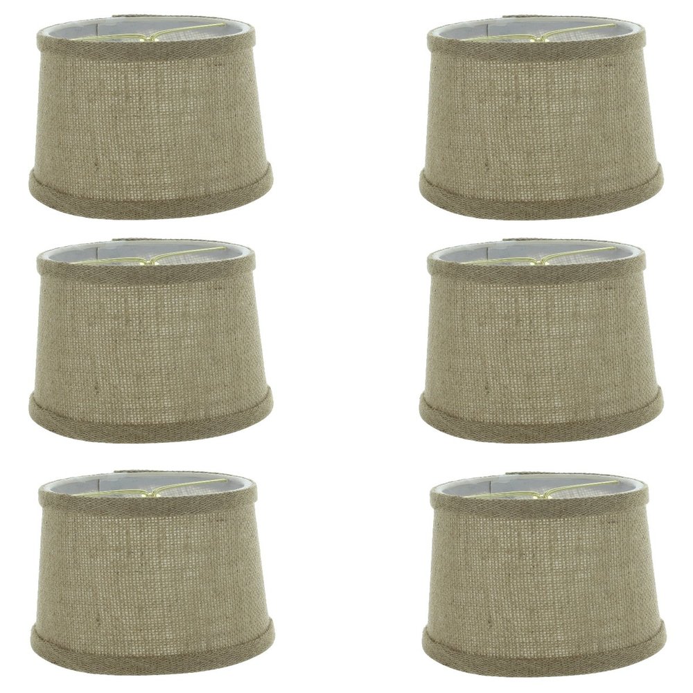 Upgradelights 6 Inch Set of 6 Burlap with Trim Drum Shaped Chandelier Lamp Shade