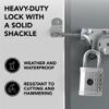 Padlock 4 Digit Combination Lock - for Gym School Locker, Outdoor Gate, Shed, Fence, and Storage - Weatherproof Metal - Keyless, Easy to Set, Resettable - Silver view 3