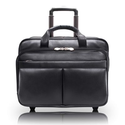 McKlein, L Series, Bowery, Top Grain Cowhide Leather, 15" Leather Wheeled Laptop Briefcase, Black (87855)
