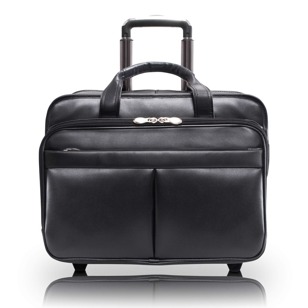 McKlein, L Series, Bowery, Top Grain Cowhide Leather, 15" Leather Wheeled Laptop Briefcase, Black (87855)