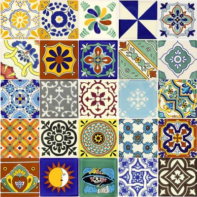 Tile Set of 25 Individual 4 x 4 Mixed Ceramic Talavera Mexican Tiles