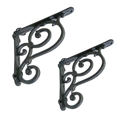 NACH Decorative Shelf Brackets, 2 Pack of 7.5 x 1.5 x 7.5 inch, Black Cast Iron Wall Shelf Brackets - Decorative Bookshelf Brackets - The Scroll Shelf Bracket