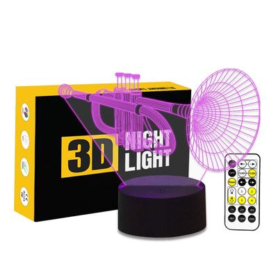 Cirkooh Trumpet Shape 3D Optical Illusion Lamp 7 Colors Change Timing Remote Control and Touch Button LED Table Desk Lamp for Home Bedroom Decoration