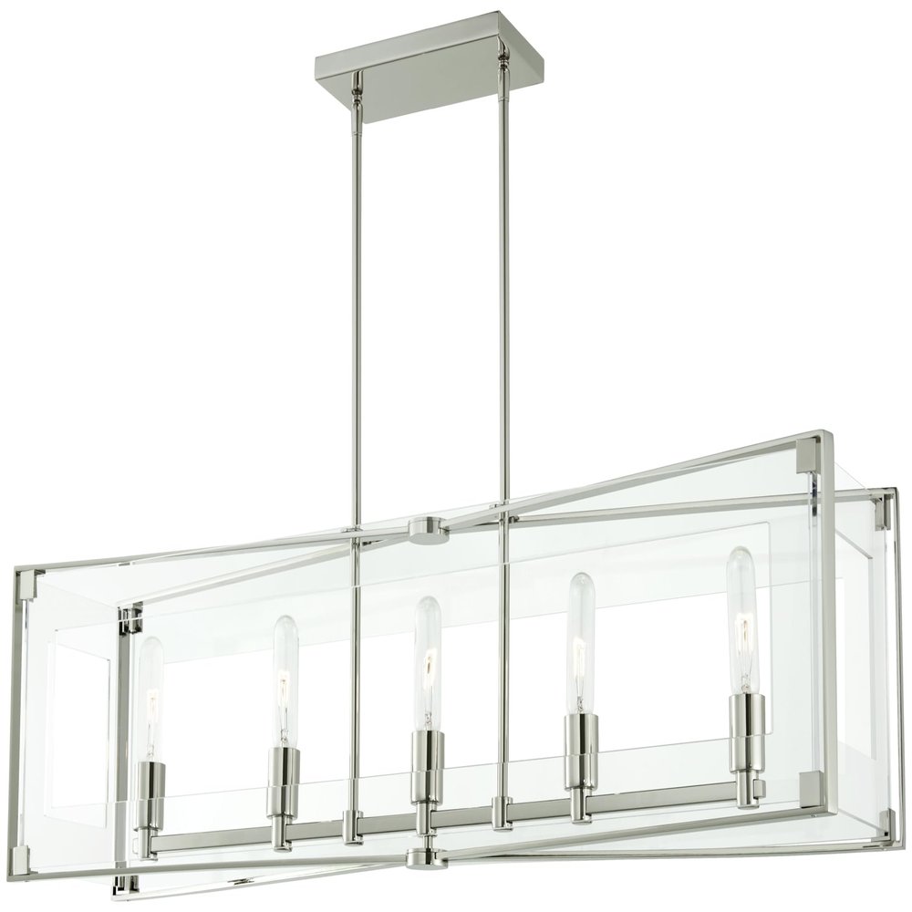 GEORGE KOVACS P1405-613 Crystal Clear Island Chandelier, 5-Light, 300 Total Watts, 10-in H x 9.5-in W, Polished Nickel