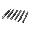 Anti-static Plastic Flat Curved Pointed End Tweezers Set Black 6 in 1 view 1
