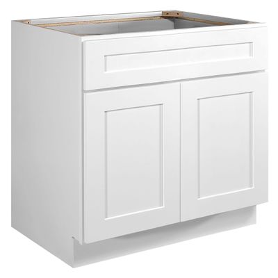 Design House Brookings Shaker Unassembled Sink Base Kitchen Cabinet SB33, 33 W x 24 D x 34.5 H, Painted White with Sherwin Williams, Solid Wood, 561480
