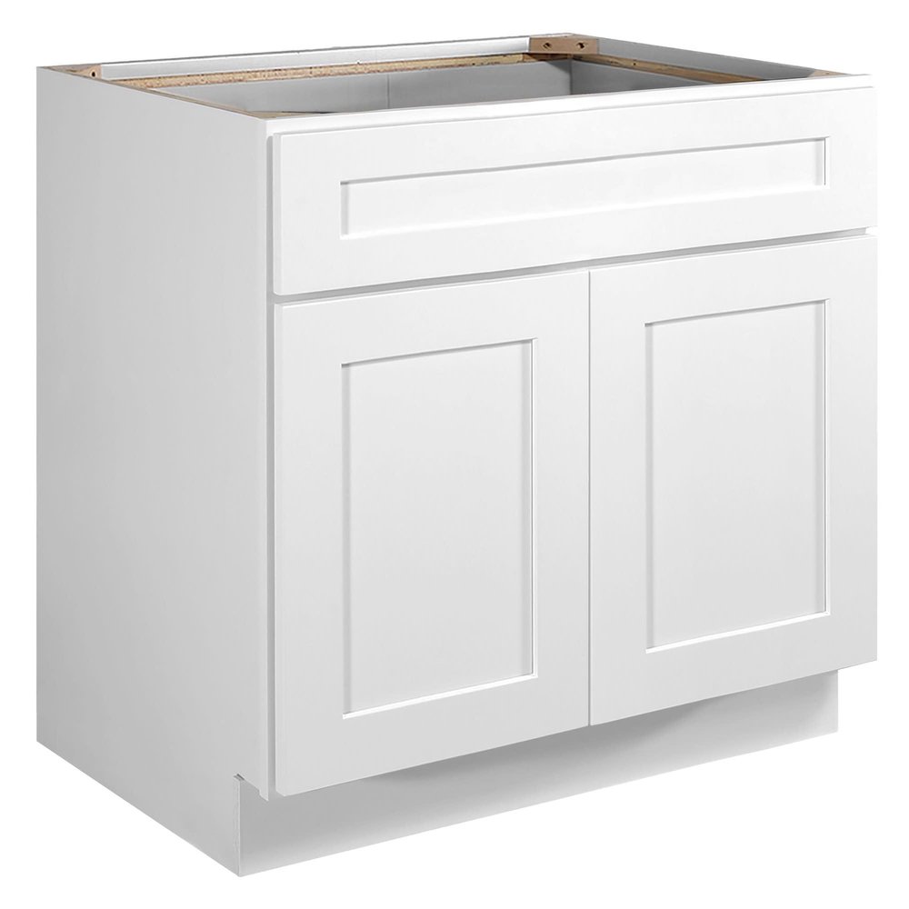 Design House Brookings Shaker Unassembled Sink Base Kitchen Cabinet SB33, 33 W x 24 D x 34.5 H, Painted White with Sherwin Williams, Solid Wood, 561480