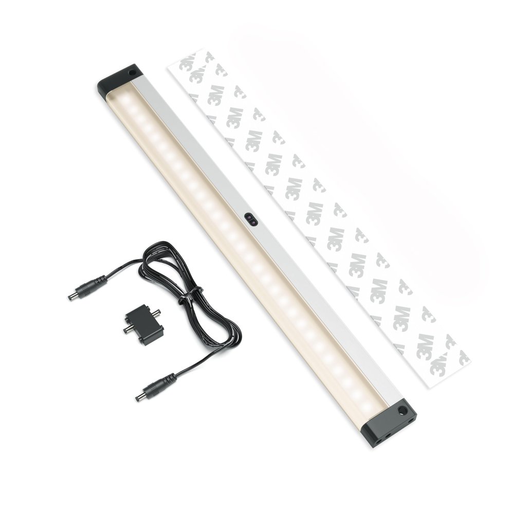 EShine 12 inch LED Dimmable Under Cabinet Lighting Strip with Hand Wave Motion Sensor, Black, with Accessories (No Power Supply Included), Warm White (3000K)