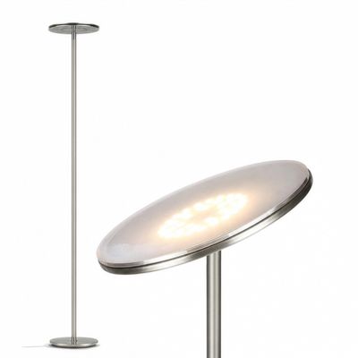 Brightech Sky LED Floor lamp, Torchiere Super Bright Floor Lamp for Living Room Decor & Office - Dimmable, Tall Standing Lamp with Warm Light for Bedroom & Reading - Brushed Nickel