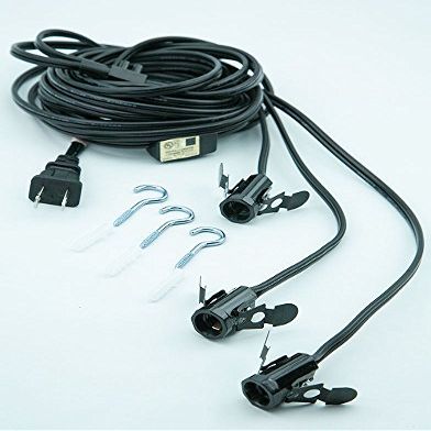 Fantado Triple Socket Black Pendant Light Lamp Cord for Star Lanterns, Switch, E12, 19 Ft - Electrical Swag Light Kit