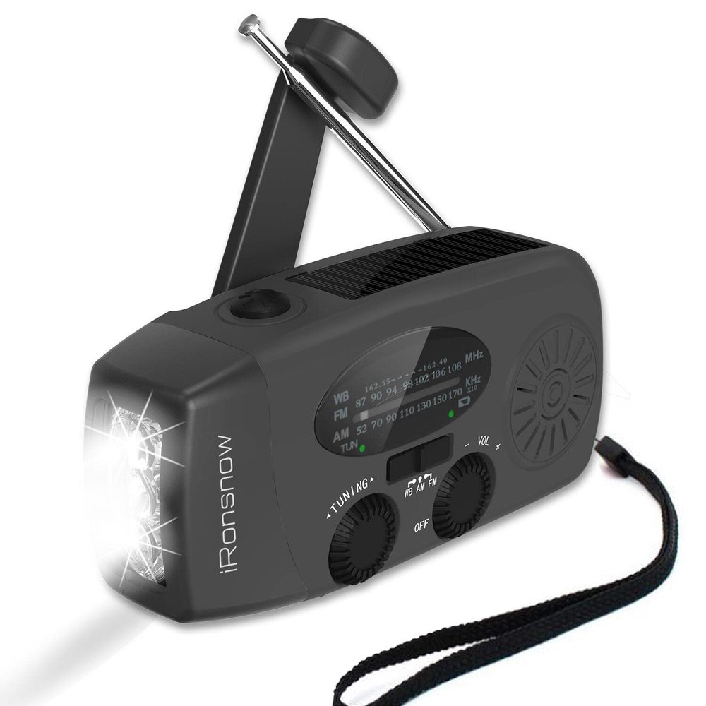 iRonsnow Solar Emergency Hand Crank Weather Radio, 2000mAh NOAA AM/FM
