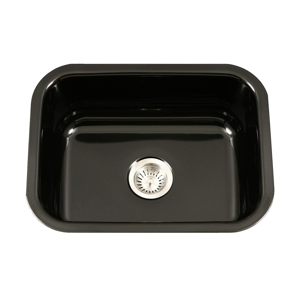 Houzer Porcela Black Porcelain Enamel Steel Kitchen Sink: 23 Inch Undermount Single Bowl Sink, Durable & Versatile, Essential for Home and Apartment: PCS-2500 BL