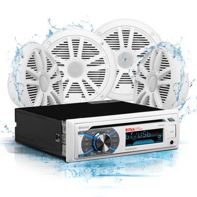 BOSS Audio Systems MCK508WB.64S Marine Boat Bluetooth Stereo & 6.5 Inch Speakers  CD DVD Player, AM/FM Radio Receiver Head Unit, Dipole Antenna