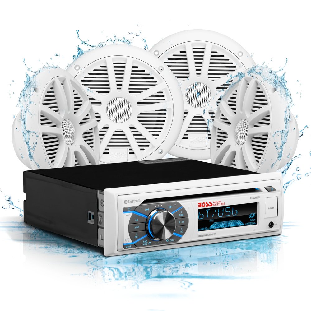 BOSS Audio Systems MCK508WB.64S Marine Boat Bluetooth Stereo & 6.5 Inch Speakers  CD DVD Player, AM/FM Radio Receiver Head Unit, Dipole Antenna