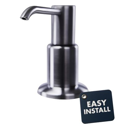Nantucket Sinks Dish or Hand Soap Dispenser for Kitchen Sink Brushed Nickel, with Pump, 16 oz PVC Reservoir for Liquid, Removable Head Easy Refill, No Mess NSSD-BN