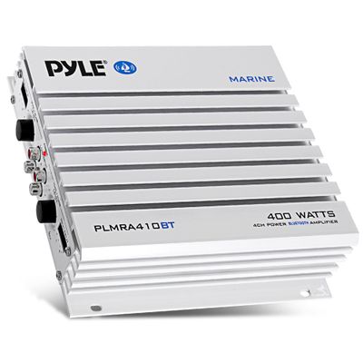 Pyle 2.1 Bluetooth Marine Amplifier Receiver - Waterproof 4 Channel Wireless Bridgeable Audio Amp for Stereo Speaker with 400W Power Dual MOSFET Supply, GAIN Level & LED Indicator, Black - PLMRA410BT