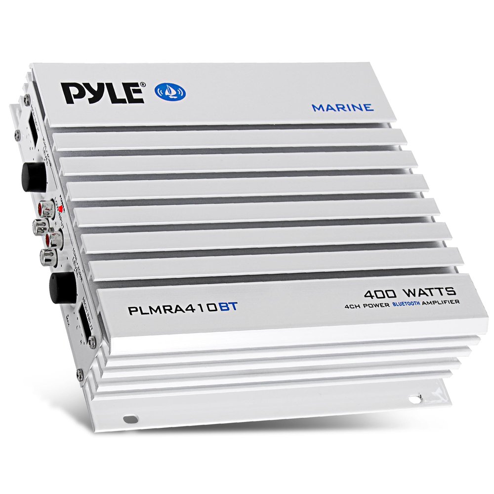 Pyle 2.1 Bluetooth Marine Amplifier Receiver - Waterproof 4 Channel Wireless Bridgeable Audio Amp for Stereo Speaker with 400W Power Dual MOSFET Supply, GAIN Level & LED Indicator, Black - PLMRA410BT