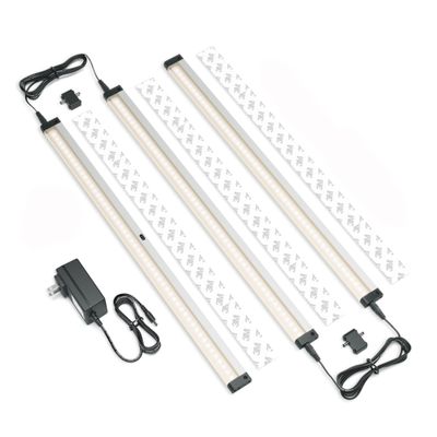EShine Hand Wave Activated Under Cabinet LED Lighting Kit, Dimmable, 3-Pack 20 in - Touchless Dimming Control, Black Under Counter Lights for Kitchen, Garage, Office, Desk - Warm White (3000K)