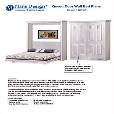 Build queen Murphy bed with pre-made interior panel 4-panel door style, woodwoking plans- Design 1QDWB