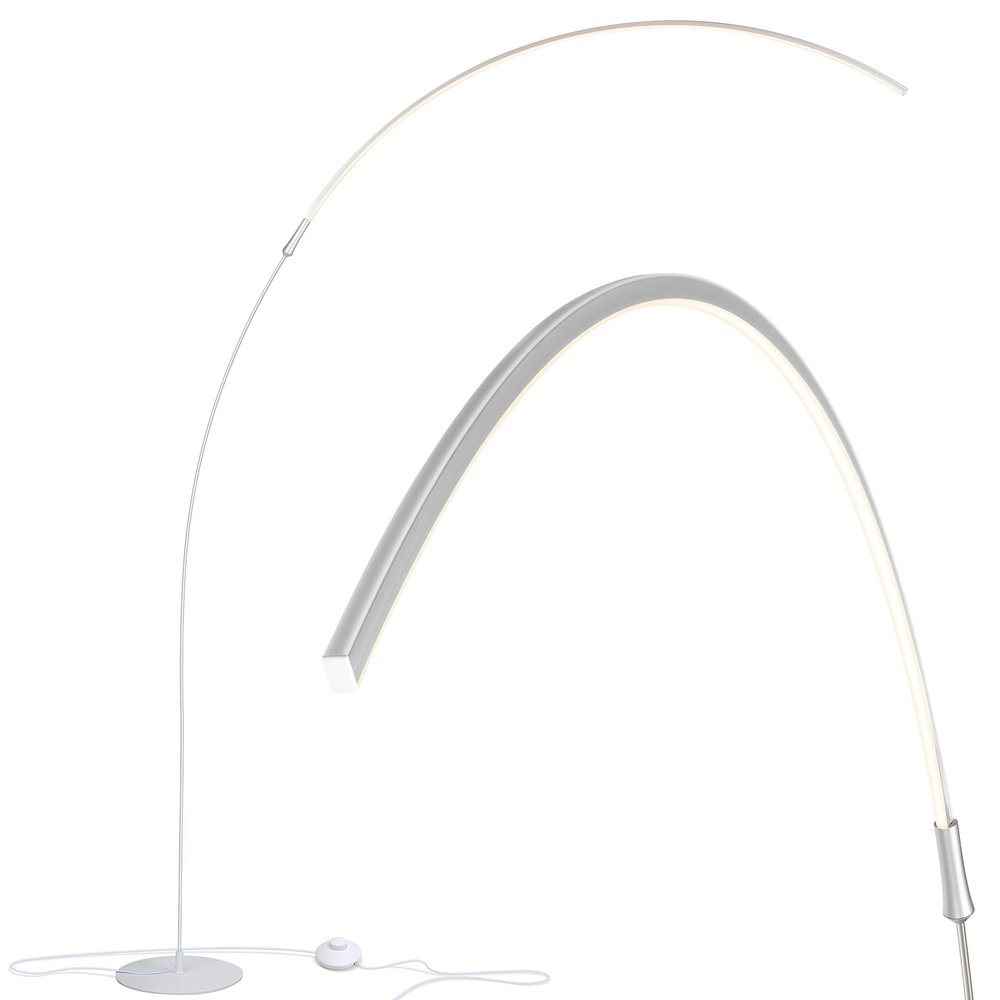 Brightech Sparq Arc Floor Lamp - Sleek, Minimalist Curved LED Standing Lamp for Living Room, Office Desk, Arches Over Bed and Sofa for Reading, Bright & Dimmable Task Light - Silver