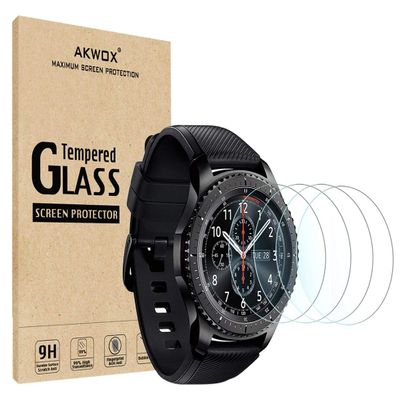 AKWOX ONLY Compatible with SAMSUNG GEAR S3 FRONTIER/CLASSIC Smartwatch 46MM Tempered Glass Screen Protector (4-Pack),[0.3mm 2.5D High Definition 9H] For Screen Protection