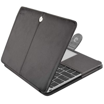 MOSISO PU Leather Case Compatible with MacBook 12 inch Case A1534 with Retina Display 2017 2016 2015 Release, Portfolio Protective Stand Cover Sleeve, Black