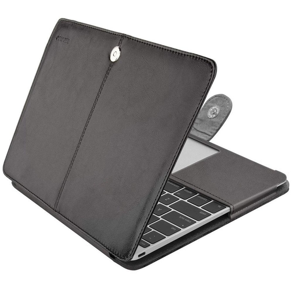 MOSISO PU Leather Case Compatible with MacBook 12 inch Case A1534 with Retina Display 2017 2016 2015 Release, Portfolio Protective Stand Cover Sleeve, Black