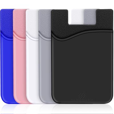SHANSHUI Card Holder for Phone, Adhesive Phone Wallet Credit ID Business Card Holder Silicone Pocket Stick on Compatible with iPhone & All Smartphones 5 Pack