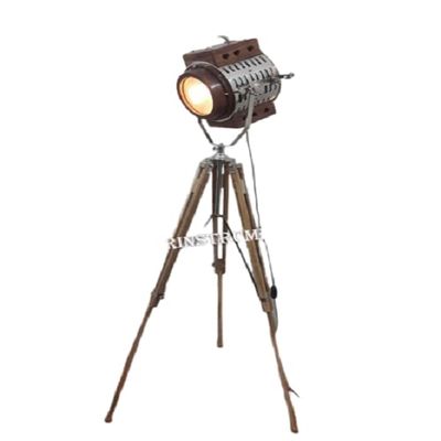 THOR INSTRUMENTS Vintage Cinema Stage Wooden Spot Light W/Teak Wood Floor Tripod Stand Rustic Vintage Home Decor Gifts