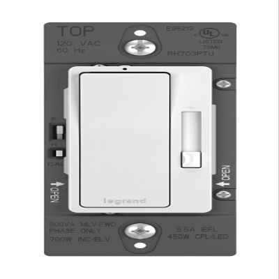 Legrand Radiant RH703PTUW 700W Tru-Universal Preset Decorator Rocker Dimmer Light Switch with Locator Light for All Light Loads (Except 0-10V), Single Pole/3-Way, White (1 Count)