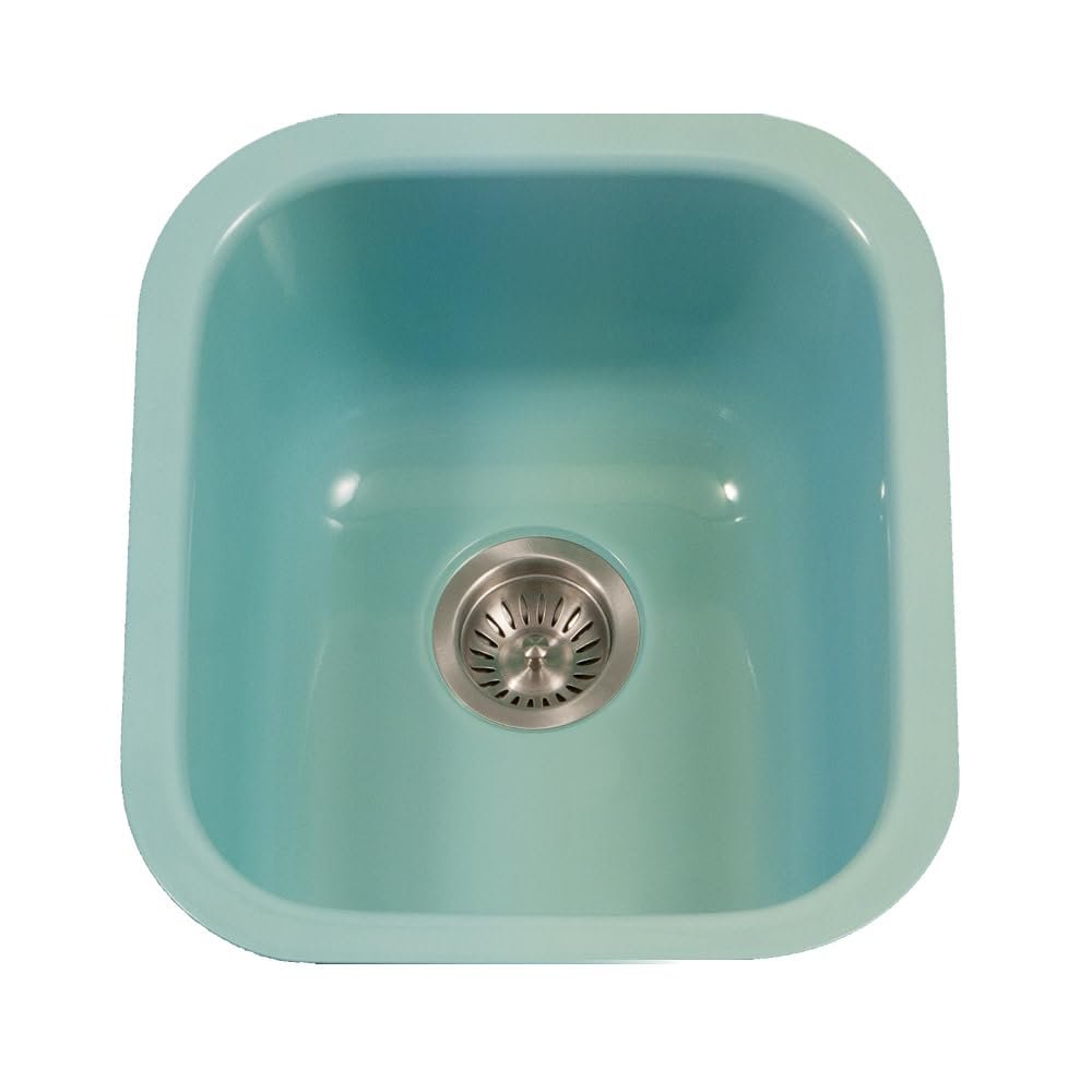 Houzer Porcela Mint Porcelain Enamel Steel Kitchen Sink: 17 Inch Undermount Single Bowl Sink, Durable & Versatile, Essential for Home and Apartment: PCB-1750 MT
