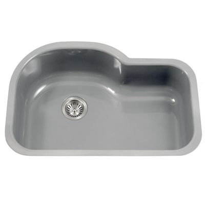 Houzer Porcela Slate Porcelain Enamel Steel Kitchen Sink: 31 Inch Undermount Single Bowl Offset Sink, Durable & Versatile, Essential for Home & Apartment: PCH-3700 SL