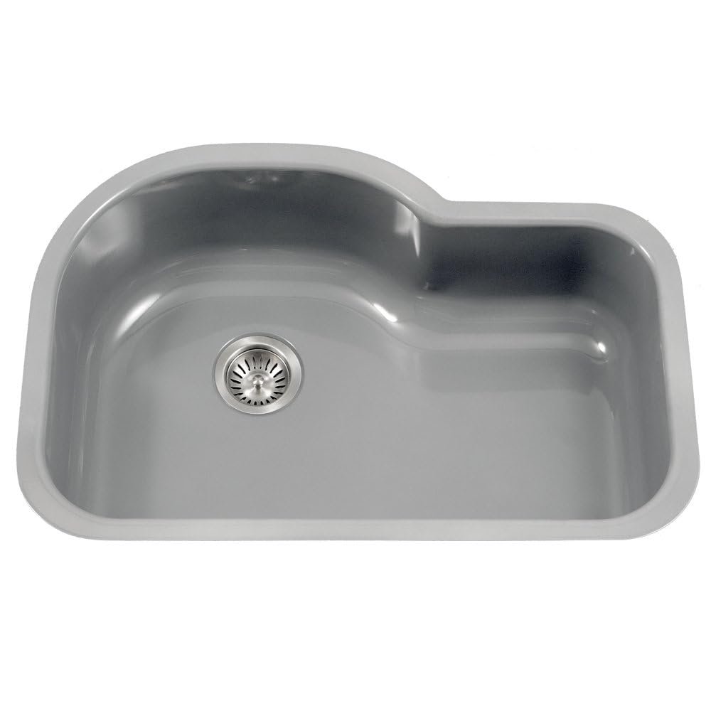 Houzer Porcela Slate Porcelain Enamel Steel Kitchen Sink: 31 Inch Undermount Single Bowl Offset Sink, Durable & Versatile, Essential for Home & Apartment: PCH-3700 SL