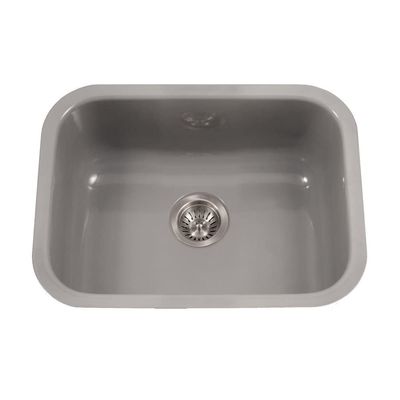 Houzer PCS-2500 SL 23 Inch Porcel Enamel Steel Kitchen Sink, Undermount, Single Bowl, Non Porous Surface Impervious to Cracks and Chips, Cabinet Compatibility, Slate