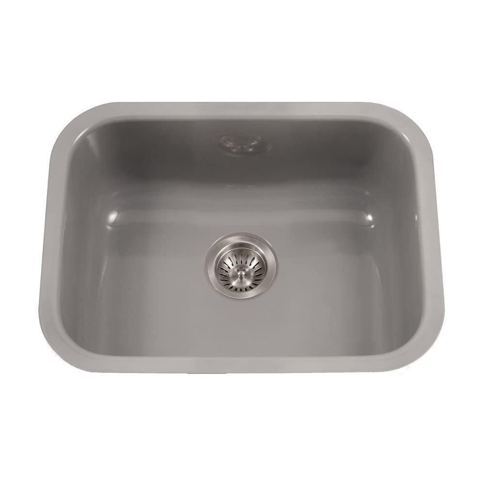 Houzer PCS-2500 SL 23 Inch Porcel Enamel Steel Kitchen Sink, Undermount, Single Bowl, Non Porous Surface Impervious to Cracks and Chips, Cabinet Compatibility, Slate
