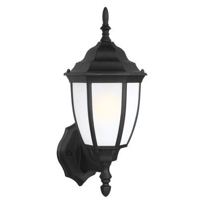 Generation Lighting 89940-12 Bakersville Outdoor Wall Sconce, 1-Light 100 Watts, Black, 15.5 Inch Height, 6.5 Inch Wide, Satin Etched Glass Shades, Wet Rated, Traditional Style
