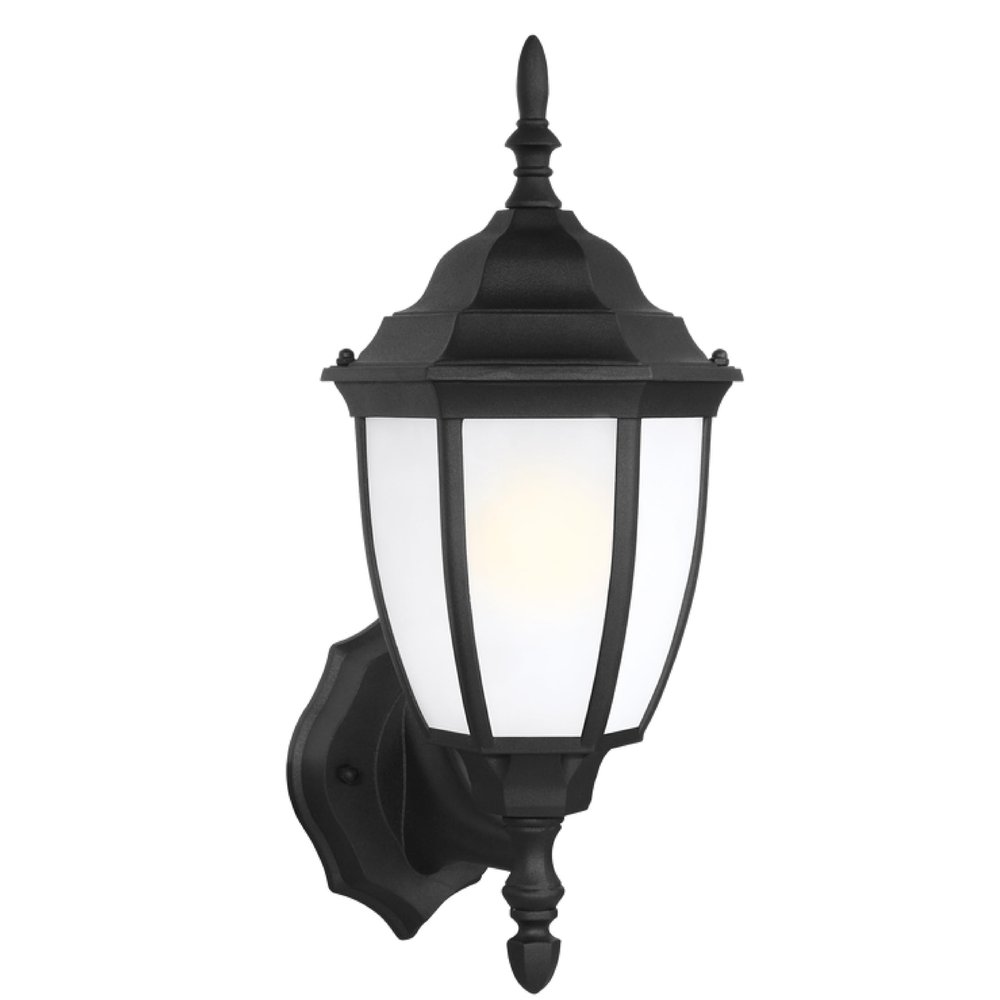 Generation Lighting 89940-12 Bakersville Outdoor Wall Sconce, 1-Light 100 Watts, Black, 15.5 Inch Height, 6.5 Inch Wide, Satin Etched Glass Shades, Wet Rated, Traditional Style