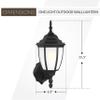 Generation Lighting 89940-12 Bakersville Outdoor Wall Sconce, 1-Light 100 Watts, Black, 15.5 Inch Height, 6.5 Inch Wide, Satin Etched Glass Shades, Wet Rated, Traditional Style view 3