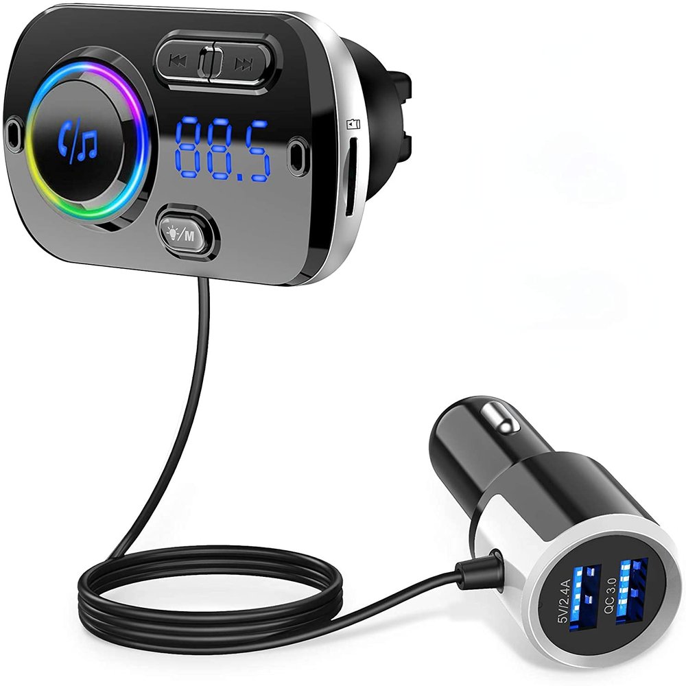Arestech FM Transmitter Bluetooth 5.0 Hands-Free Car Kit with Quick Charge QC 3.0 Car Radio Adapter with Microphone CVC Noise Reduction