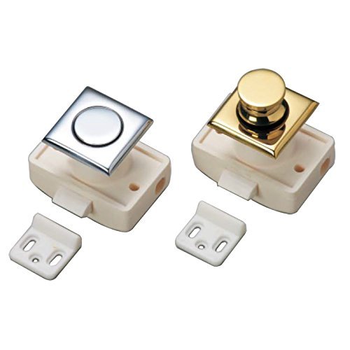 Man Ship 7300SA Marine Push Button Latch 304 Stainless Steel, Square Cabinet Latch with Spacer Ring & Plate Silver Satin Finish Fits 1/2" to 1" Door Thickness