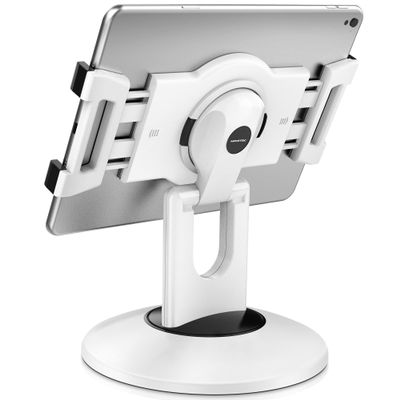 AboveTEK Retail Kiosk iPad Stand, 360 Rotating Commercial POS Tablet Stand, Fits 6"-13" (Screens) iPad mini Pro-Business Swivel Tablet Holder, for Store Office Reception Kitchen Desktop (White)