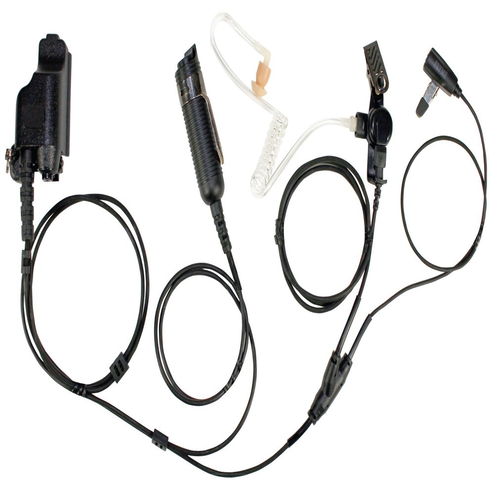 PRYME SPM-3323 3-Wire Spm-3300 Series Heavy Duty 3-Wire Surveillance Kit: Features Acoustic Tube Earphone with Twist Connector, Remote Ptt Switch & Low-Profile Lapel Microphone. Straight Cable, Black