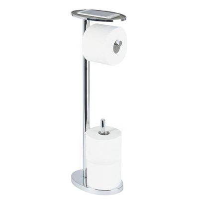 Better Living Ovo Toilet Caddy with Top Shelf, Bathroom Toilet Paper Storage Holder Stand with Dispenser and Reserve for 2 Extra Jumbo Rolls, Metal Freestanding Toilet Paper Roll Holder, Chrome