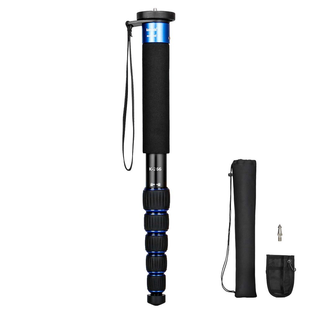 Koolehaoda 6-Section Monopod Compact Portable Photography Aluminum Alloy Unipod Stick, Max. Load 10kg / 22lbs, Folding Size is only 15-inch (K-266 Blue)