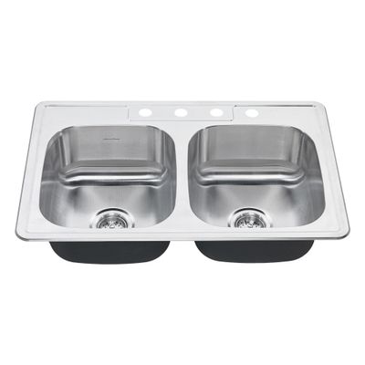 American Standard 22DB.6332284S.075 Colony Top Mount Ada 33x22 Double Bowl Stainless Steel 4-Hole Kitchen Sink