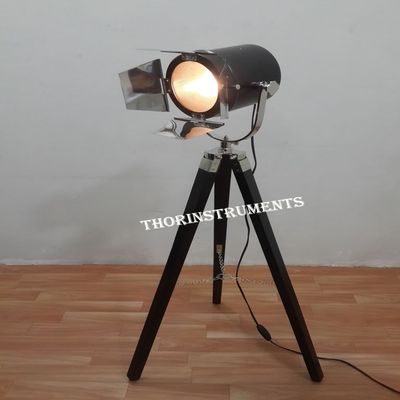 THOR INSTRUMENTS Designer Studio Model Chrome Spot Light W/Black Wooden Low Floor Tripod Stand Rustic Vintage Home Decor Gifts