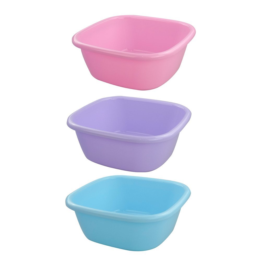 Doryh 12 Quart Plastic Square Washbasin, Set of 3