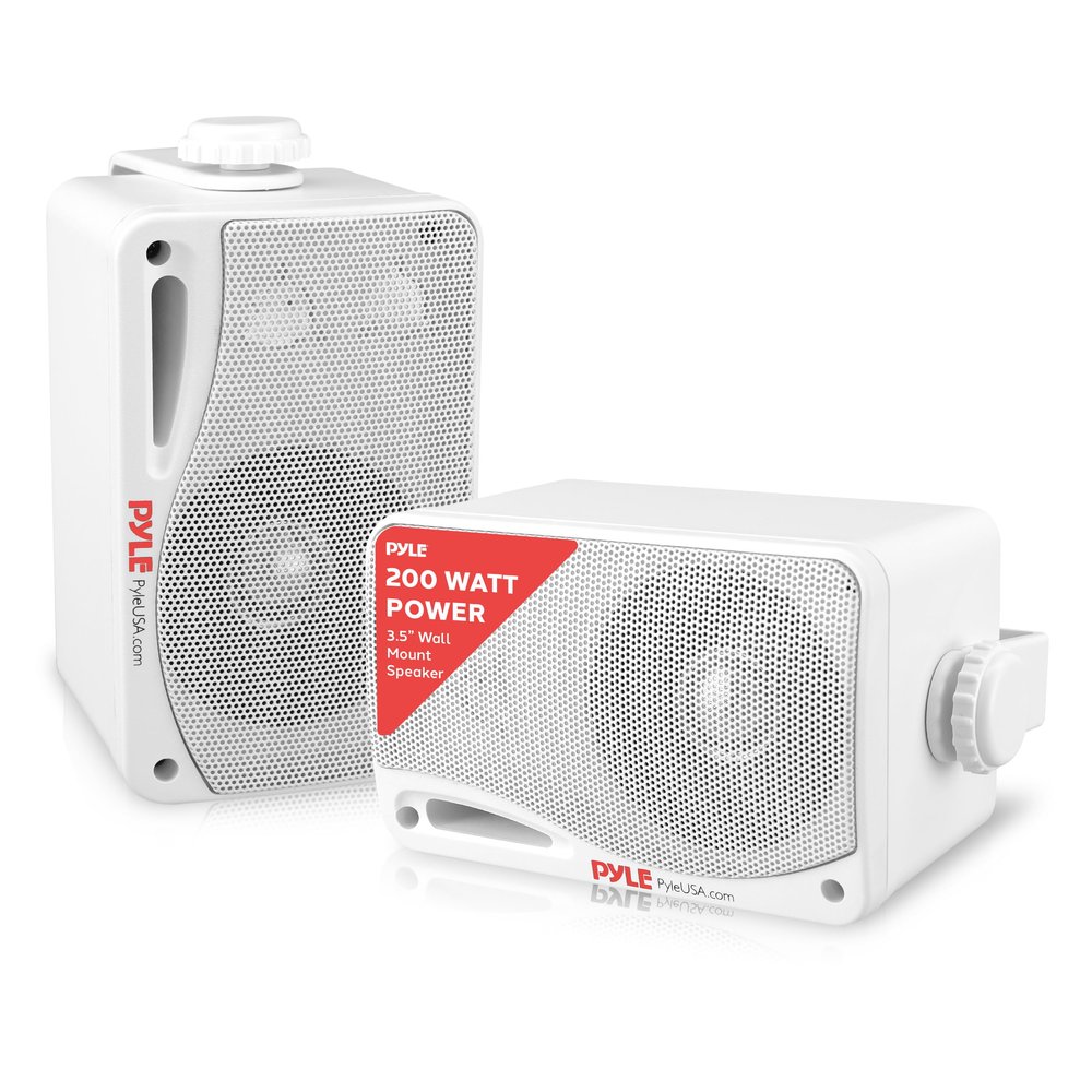 Pyle Outdoor Waterproof Wireless Bluetooth Speaker - 3.5 Inch Pair 3-way Active Passive Weatherproof Wall, Ceiling Mount Dual Speakers System w/ Heavy Duty Grill, Patio, Indoor Use -PDWR42WBT (White)