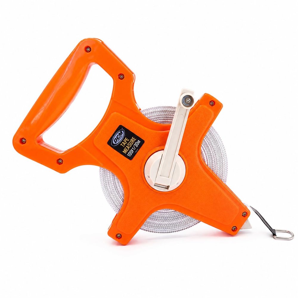 OCM Open Reel Fiberglass Tape Measure Inch Metric Scale, Impact Resistant ABS -100 Feet, 30 Meter